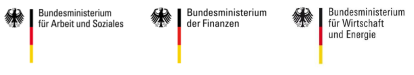 Logos der Bundesministerien für Arbeit und Soziales, Finanzen, Wirtschaft und Energie